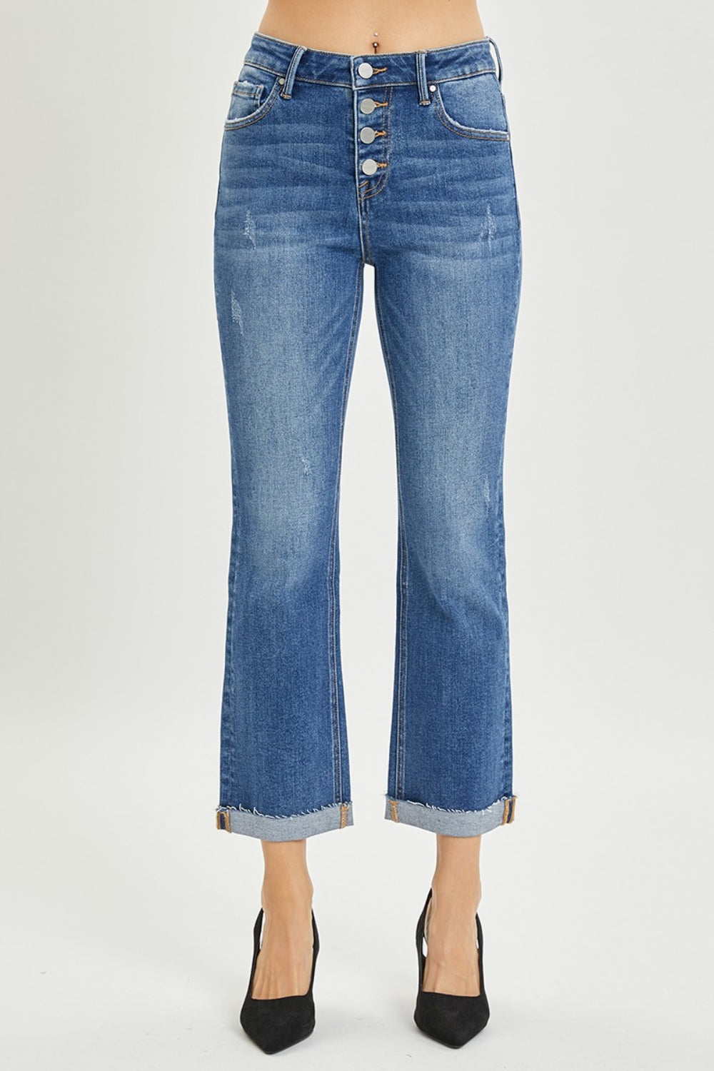 Florence Button Fly Cropped Bootcut Jeans