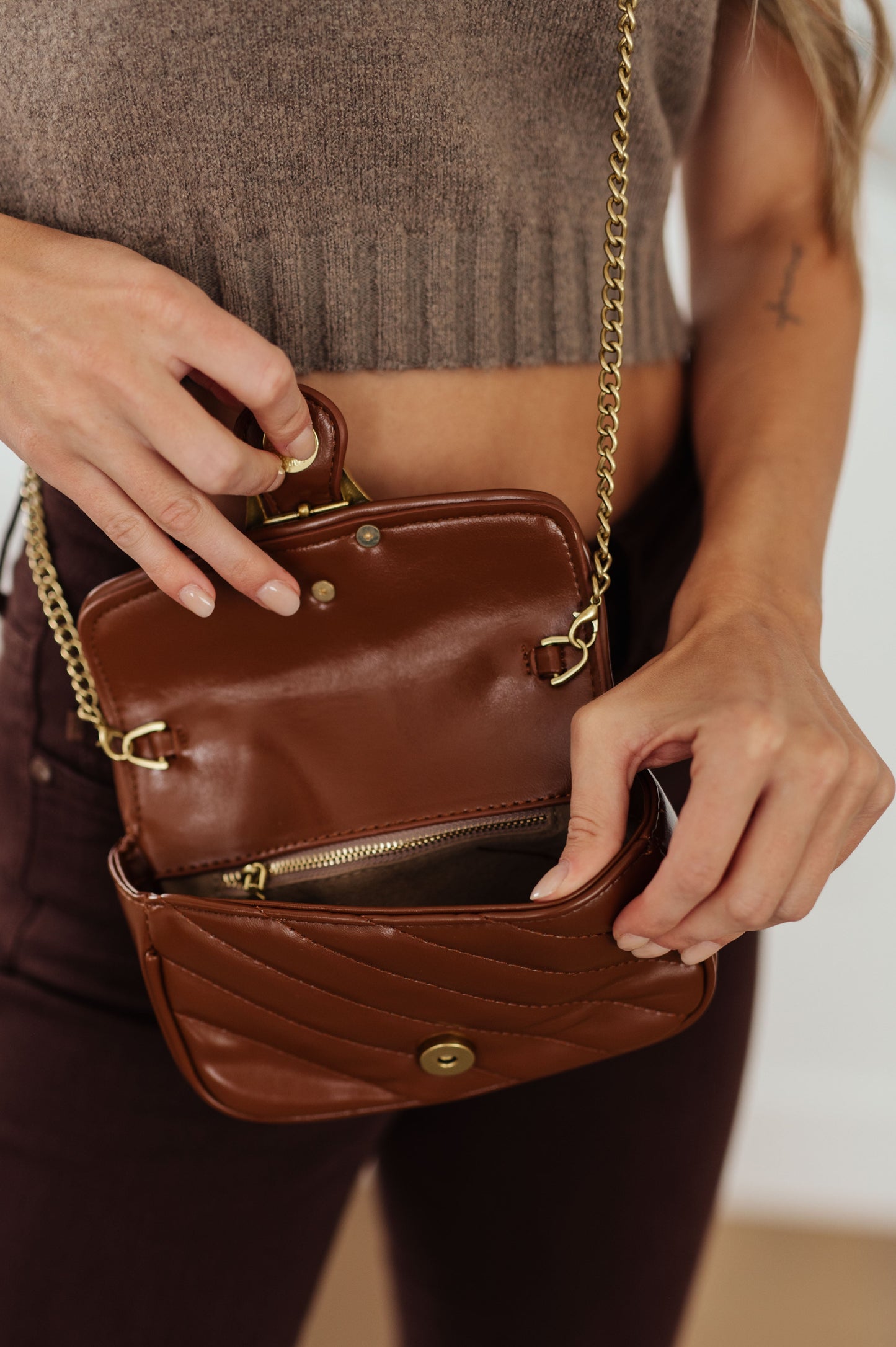 Classic Beauty Quilted Clutch in Brown **FINAL SALE**