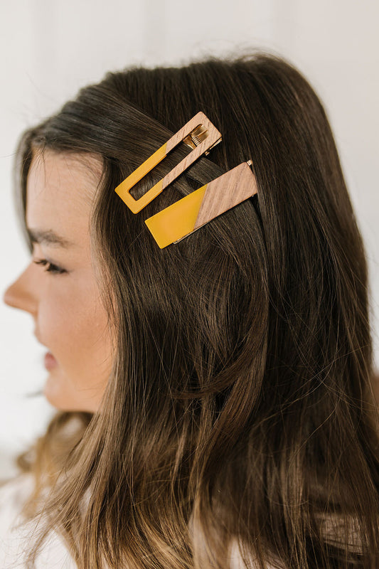 Two Tone Hair Clip Set in Yellow **FINAL SALE**
