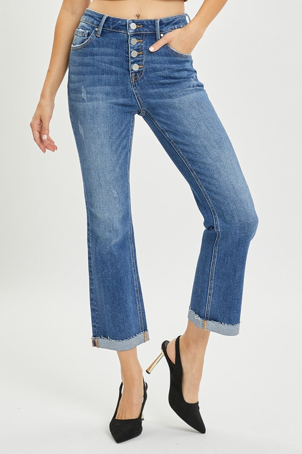 Florence Button Fly Cropped Bootcut Jeans