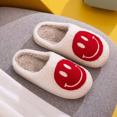 Melody Smiley Face Cozy Slippers-Red