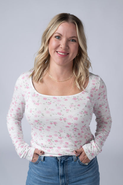 Michelle Mae Alyssa Long Sleeve Top - Pretty in Pink Floral