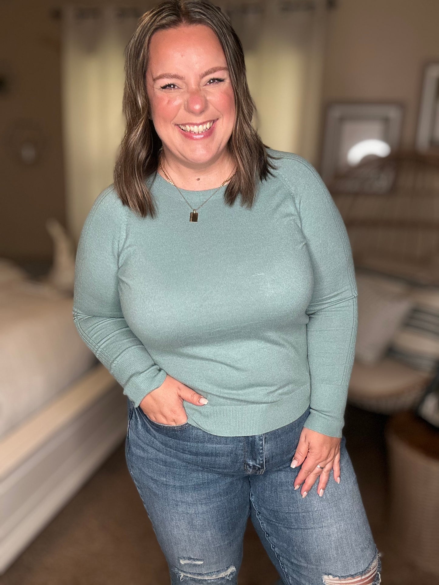 Michelle Mae Ella Long Sleeve Top - Sage