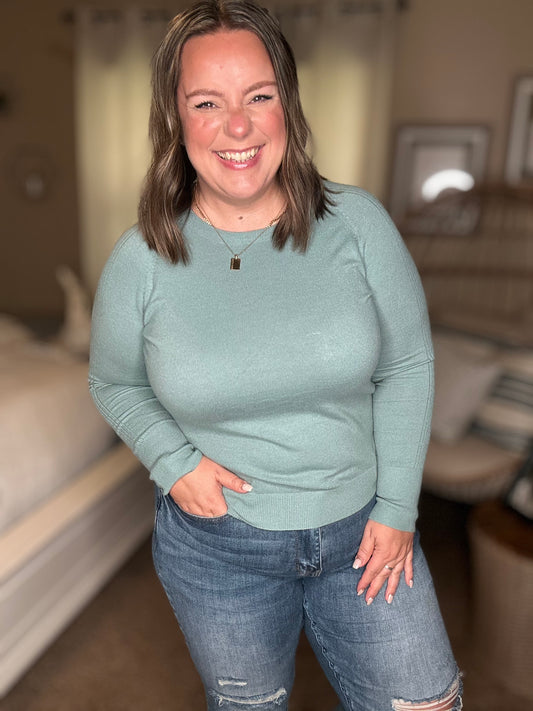 Michelle Mae Ella Long Sleeve Top - Sage