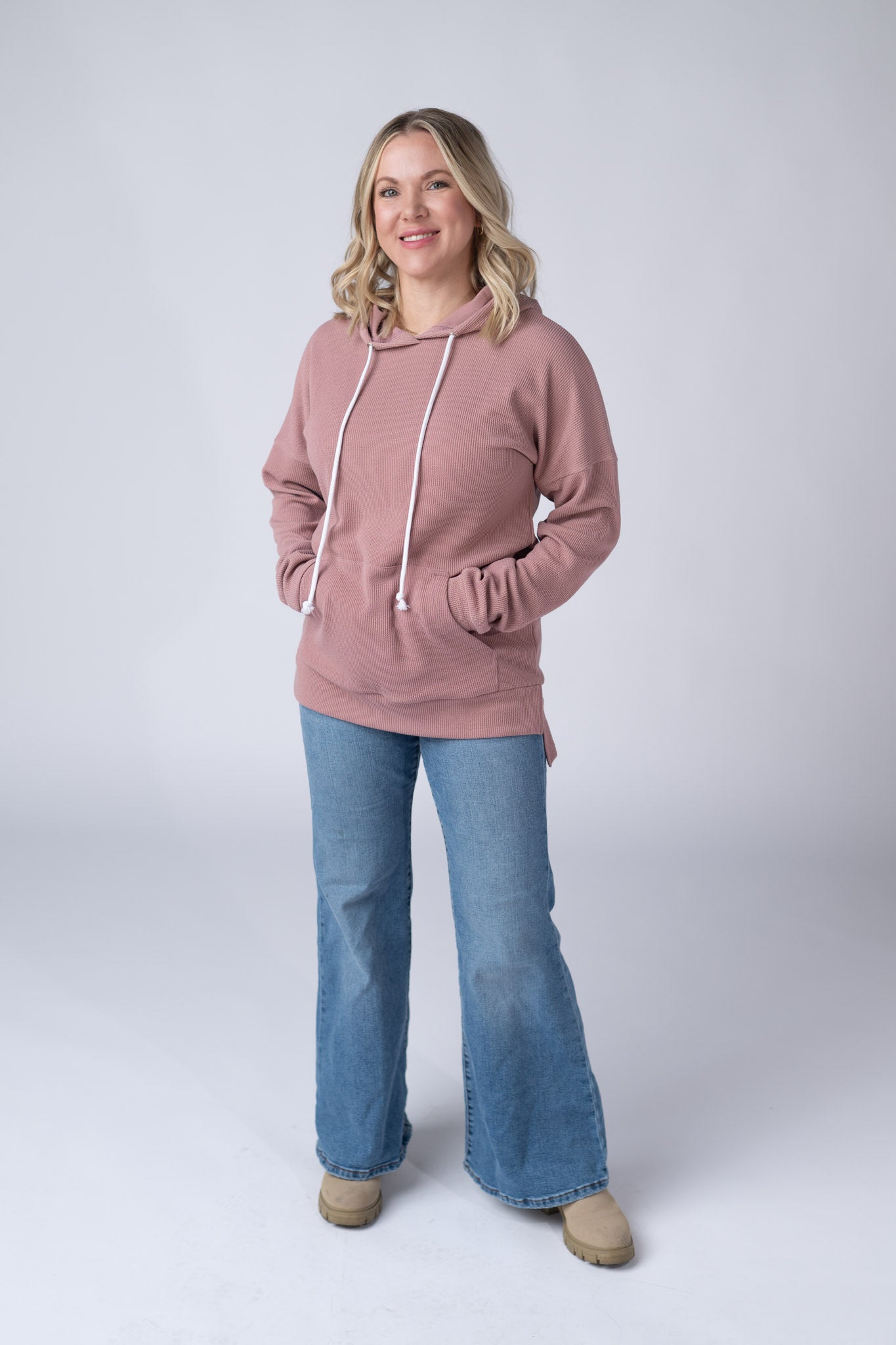 Michelle Mae Kacey Ribbed Hoodie - Rose