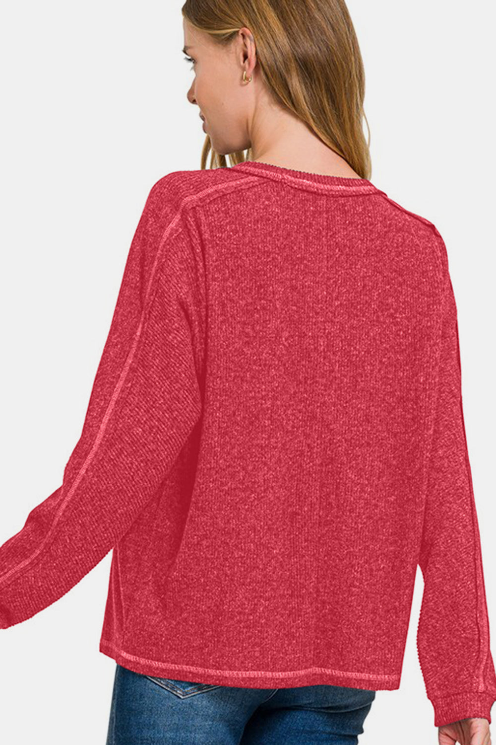 Cozy Contrast Knit Top- Red