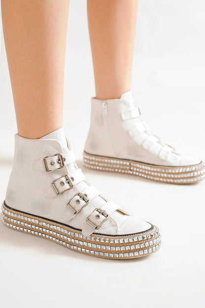 Studded Straps Platform Sneakers by Beast- White