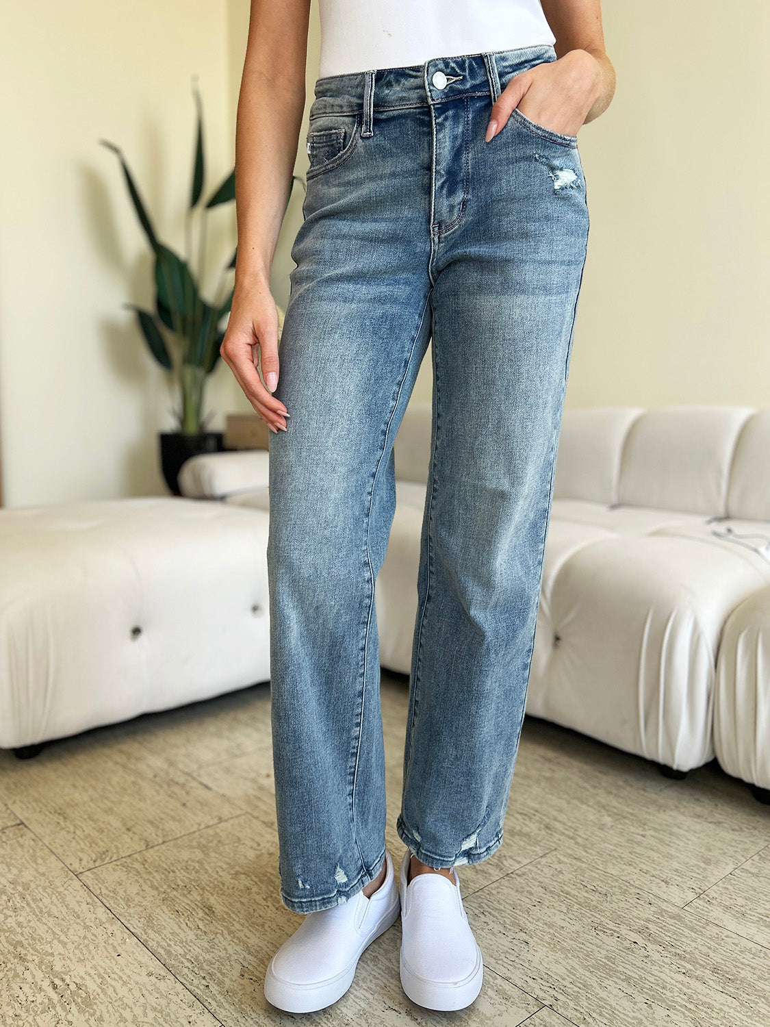 Live Brave Distressed Straight Jeans