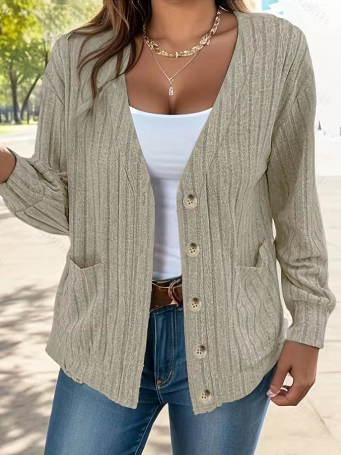 PREORDER - Cozy Layers Button Up V-Neck Long Sleeve Cardigan