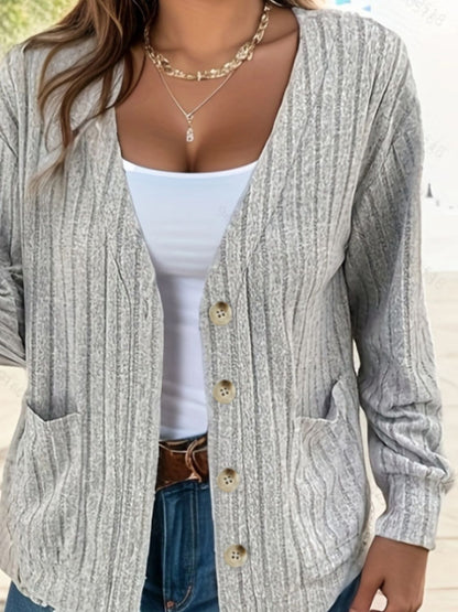 PREORDER - Cozy Layers Button Up V-Neck Long Sleeve Cardigan