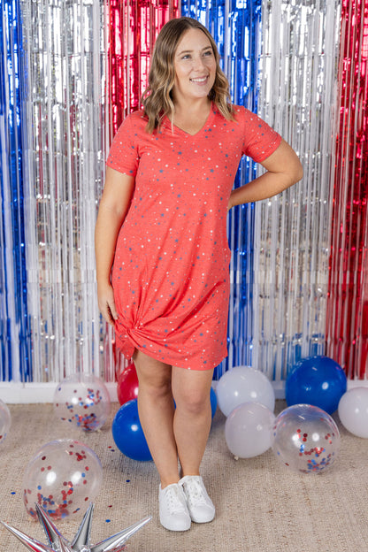 Michelle Mae Knot Dress - Red Liberty Stars