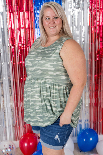 Michelle Mae Renee Ruffle Tank Top - Camo