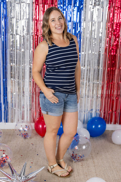 Michelle Mae Tiffany Tank - Navy and White Stripes
