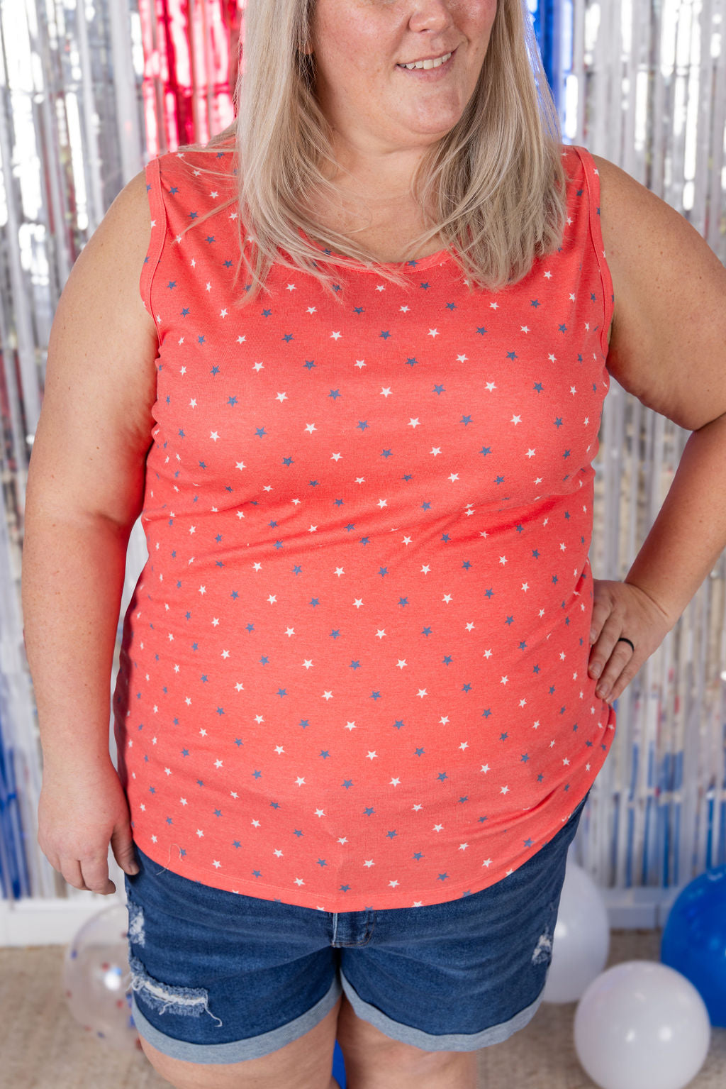 Michelle Mae Ava Tank - Red Freedom Stars
