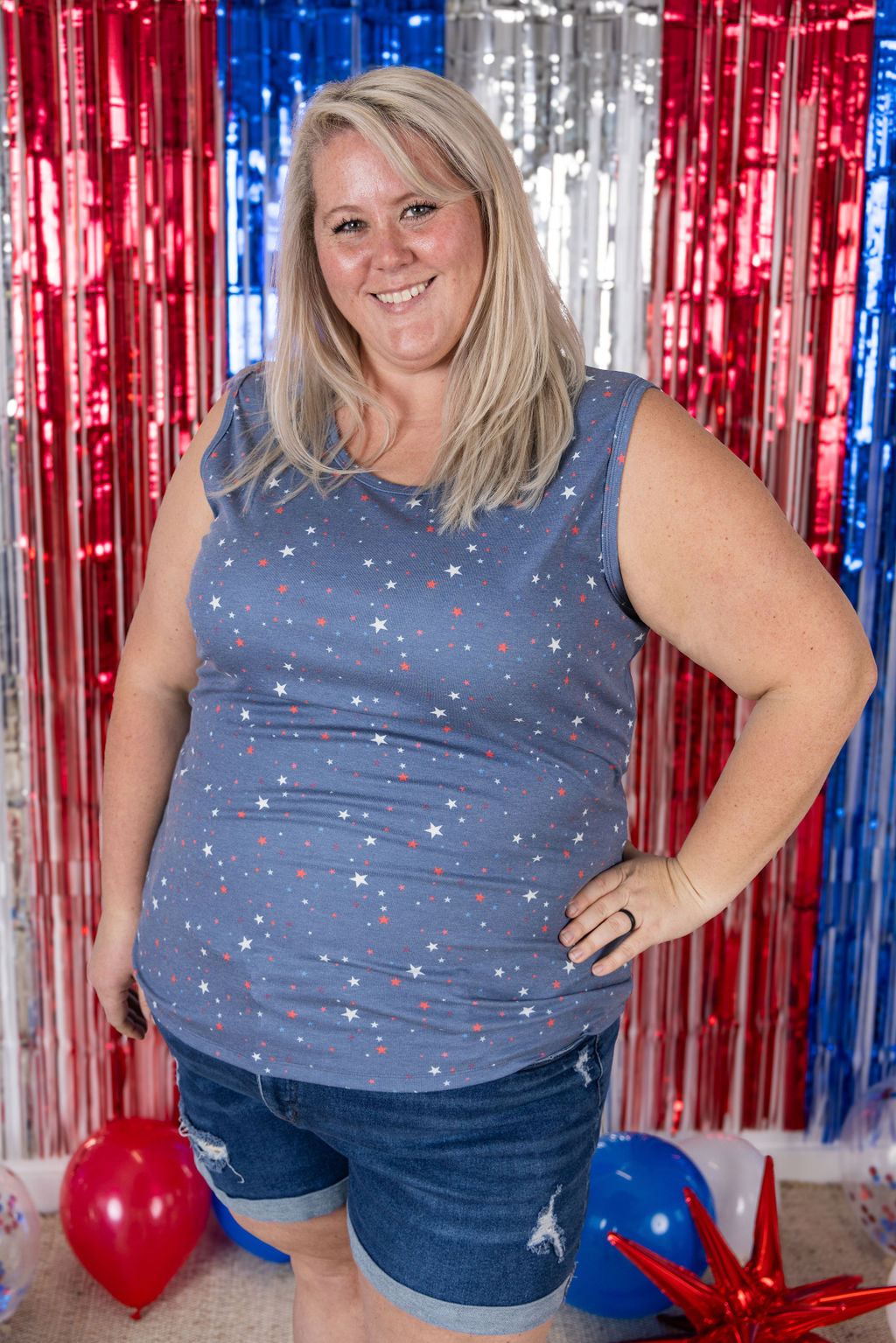Michelle Mae Ava Tank - Blue Liberty Stars