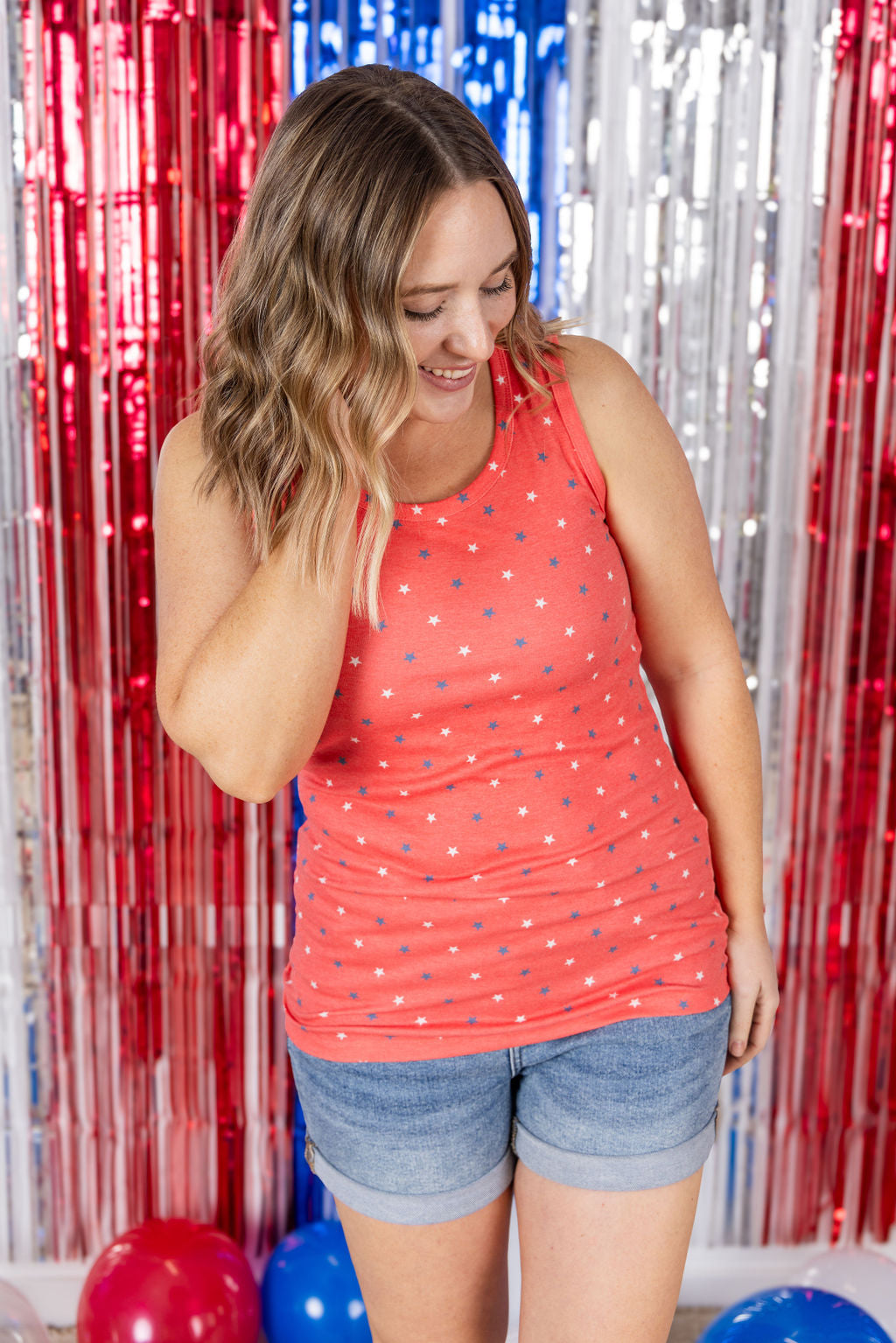 Michelle Mae Ava Tank - Red Freedom Stars