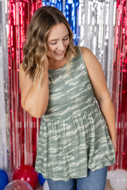Michelle Mae Renee Ruffle Tank Top - Camo