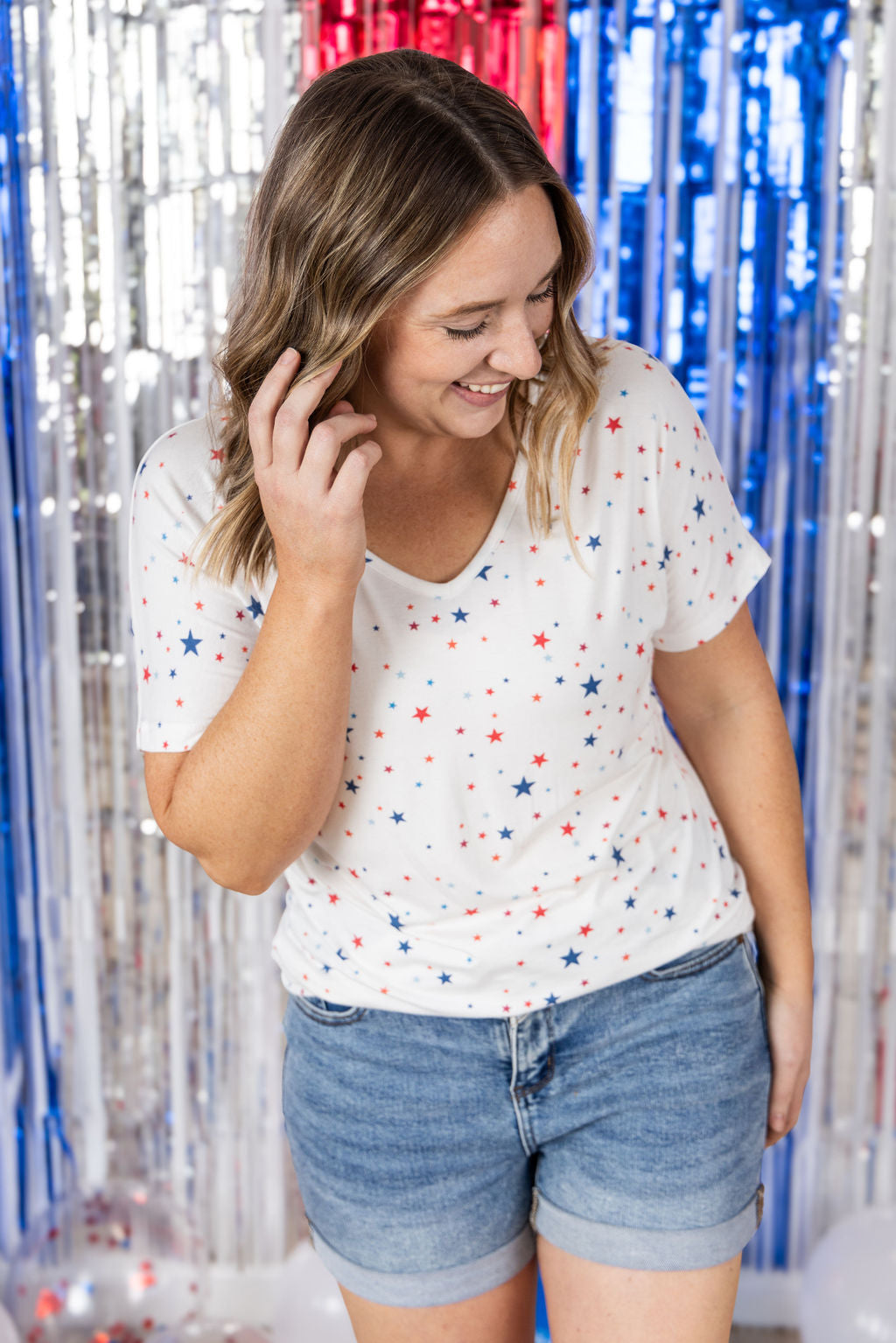 Michelle Mae Chloe Cozy Tee - White Liberty Stars