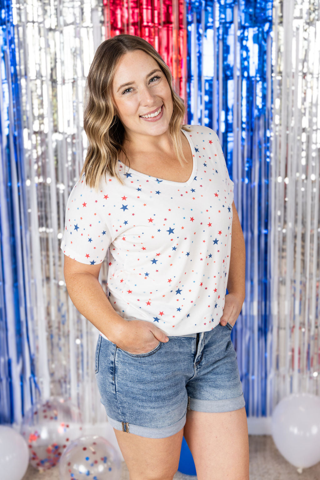 Michelle Mae Chloe Cozy Tee - White Liberty Stars