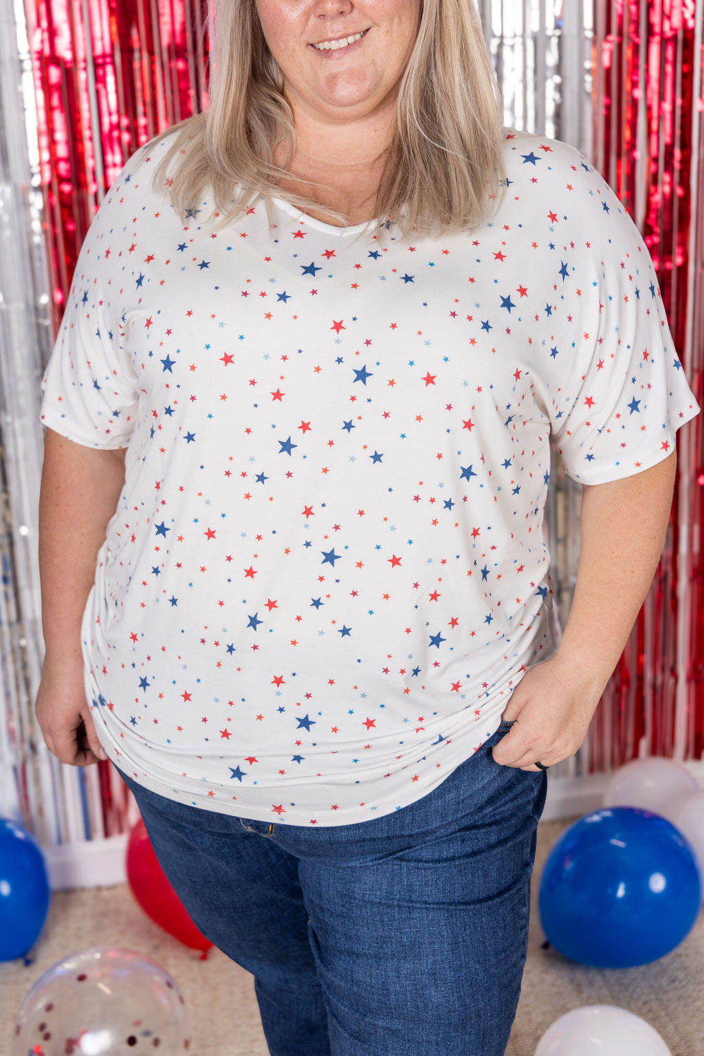 Michelle Mae Chloe Cozy Tee - White Liberty Stars