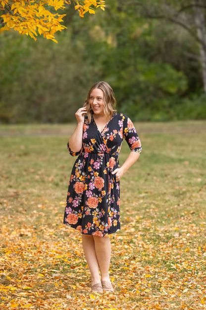 Michelle Mae Taylor Dress - Black Fall Floral Mix