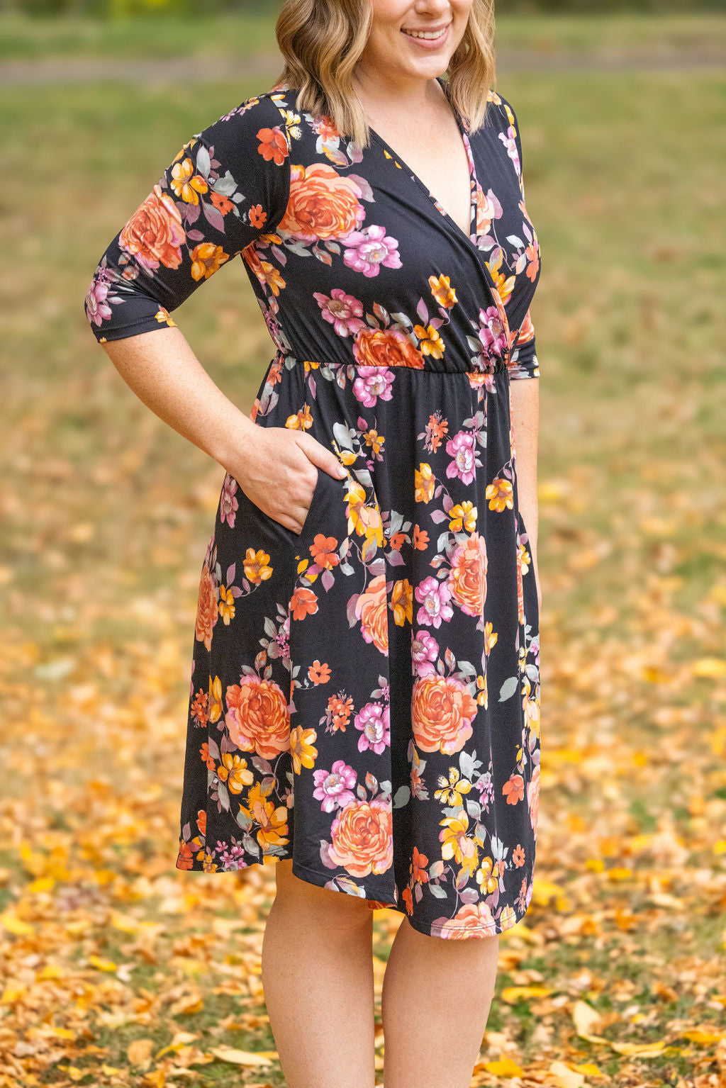 Michelle Mae Taylor Dress - Black Fall Floral Mix