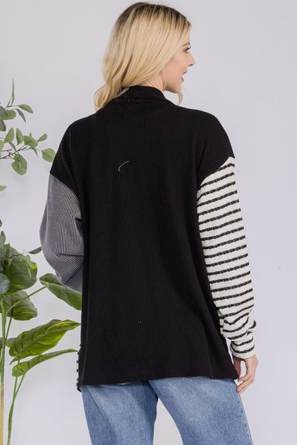 The Drop-Shoulder Stripes Shacket- Black