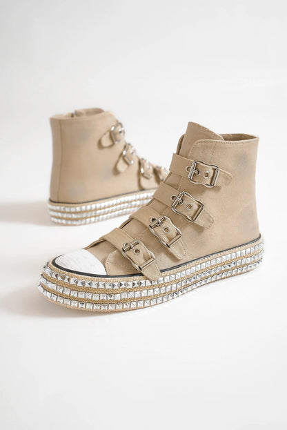 Studded Straps Platform Sneakers by Beast- Khaki