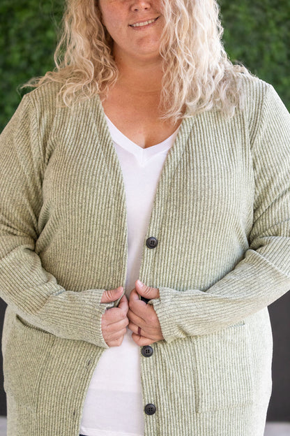 Michelle Mae Colbie Ribbed Cardigan - Pistachio