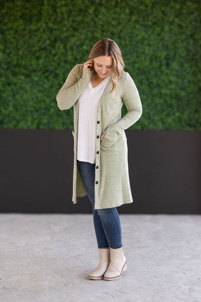 Michelle Mae Colbie Ribbed Cardigan - Pistachio