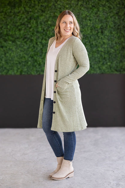 Michelle Mae Colbie Ribbed Cardigan - Pistachio