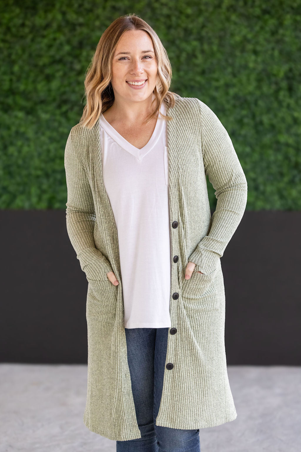 Michelle Mae Colbie Ribbed Cardigan - Pistachio