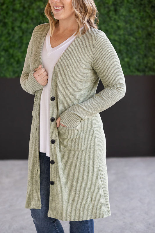 Michelle Mae Colbie Ribbed Cardigan - Pistachio