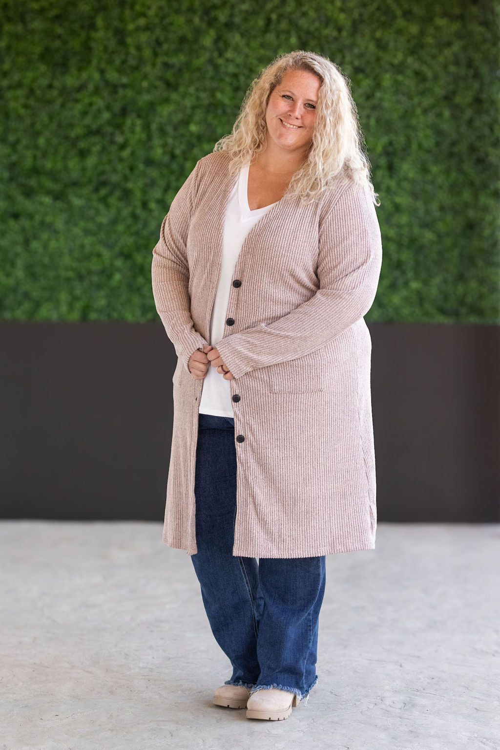 Michelle Mae Colbie Ribbed Cardigan - Neutral Pink