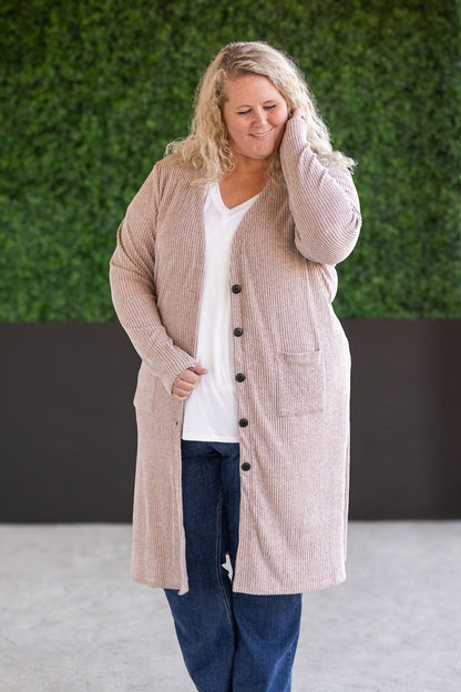 Michelle Mae Colbie Ribbed Cardigan - Neutral Pink