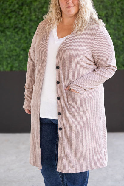 Michelle Mae Colbie Ribbed Cardigan - Neutral Pink