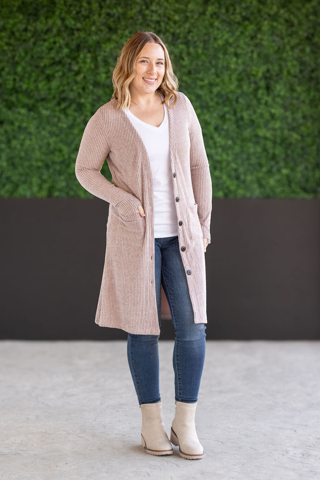 Michelle Mae Colbie Ribbed Cardigan - Neutral Pink