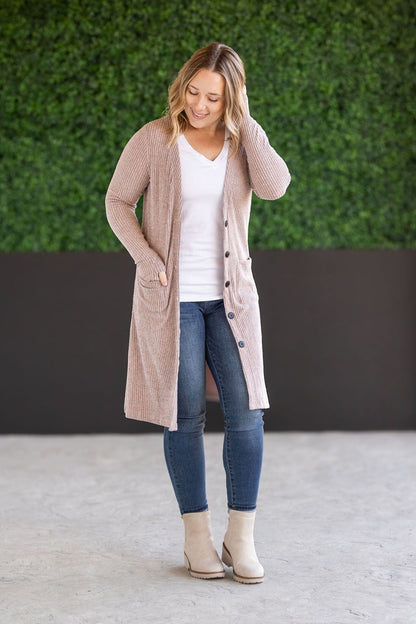 Michelle Mae Colbie Ribbed Cardigan - Neutral Pink