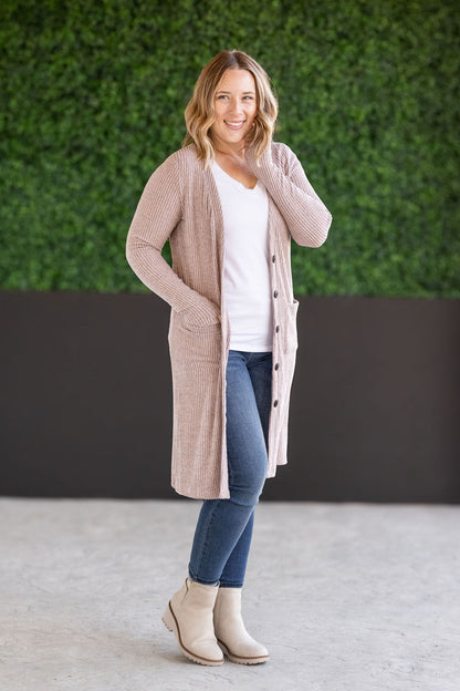 Michelle Mae Colbie Ribbed Cardigan - Neutral Pink