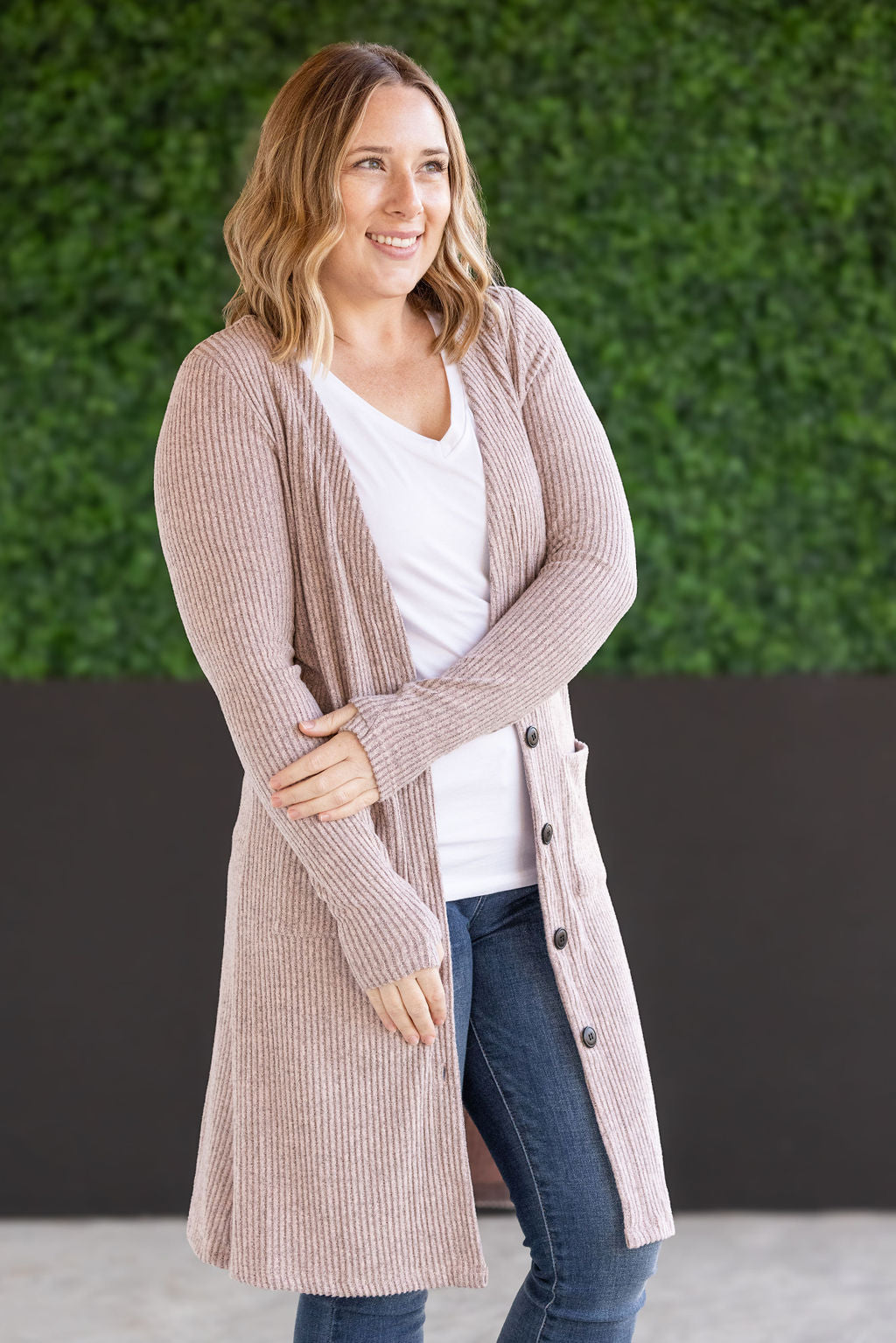 Michelle Mae Colbie Ribbed Cardigan - Neutral Pink