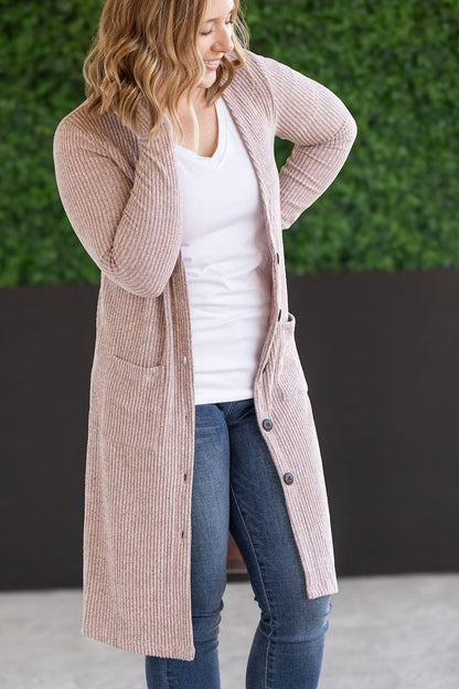 Michelle Mae Colbie Ribbed Cardigan - Neutral Pink