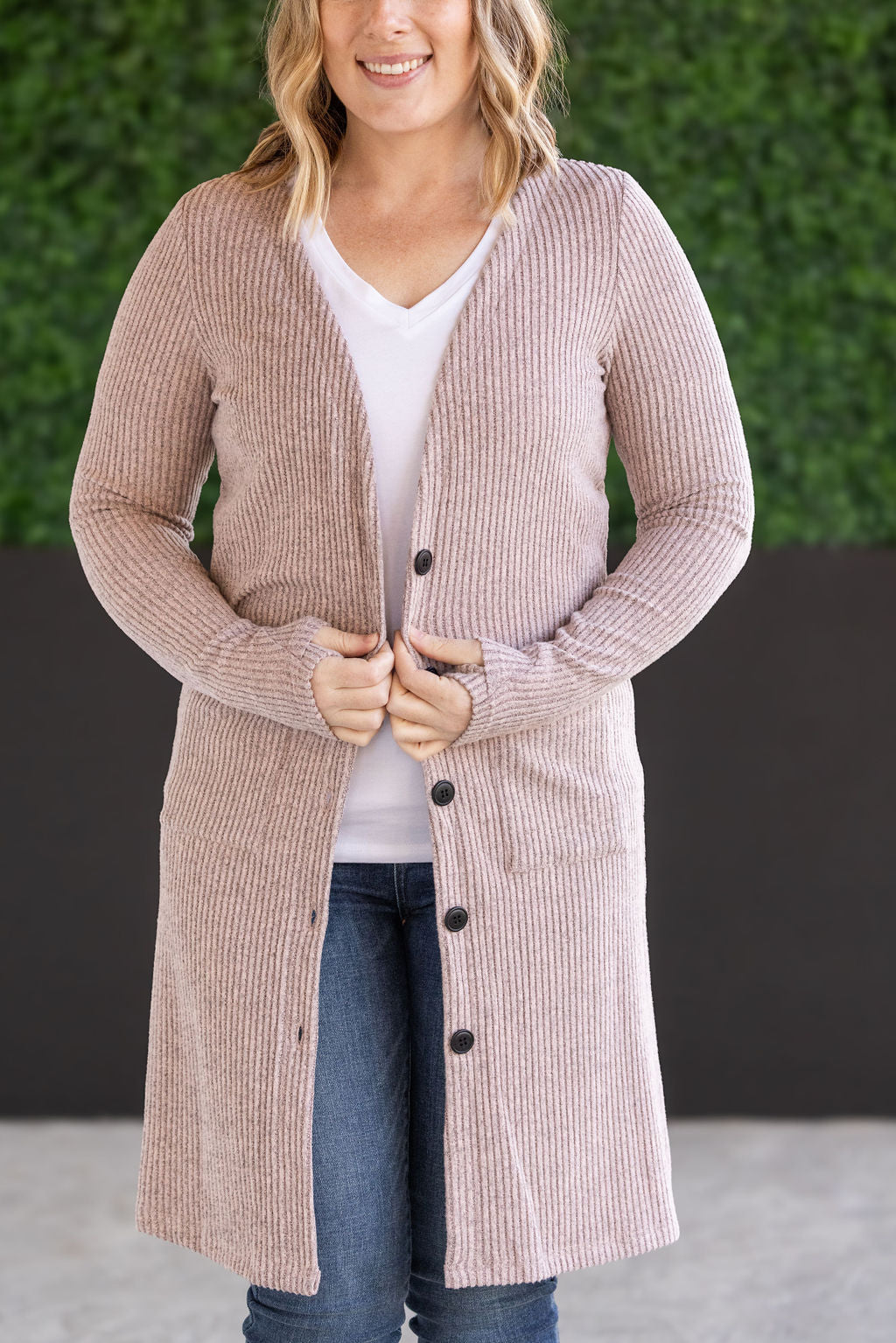 Michelle Mae Colbie Ribbed Cardigan - Neutral Pink