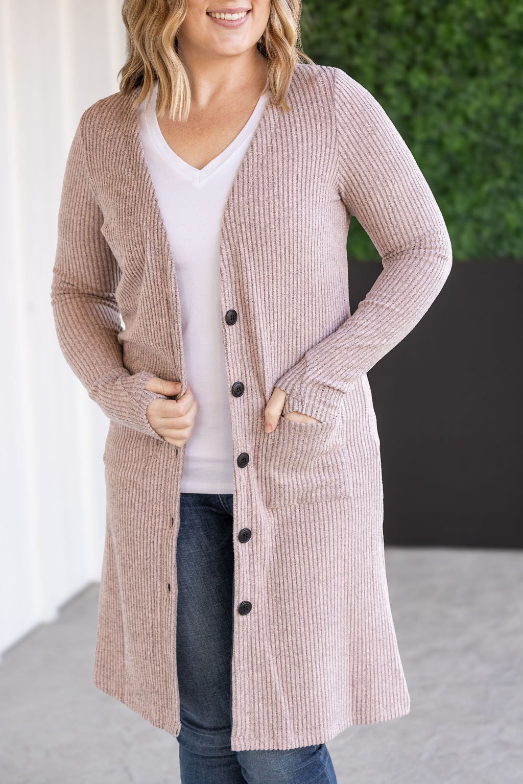 Michelle Mae Colbie Ribbed Cardigan - Neutral Pink