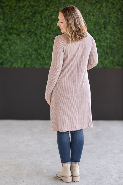 Michelle Mae Colbie Ribbed Cardigan - Neutral Pink