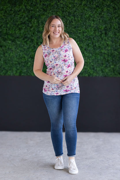 Michelle Mae Ava Tank - Pink and Periwinkle Abstract Floral