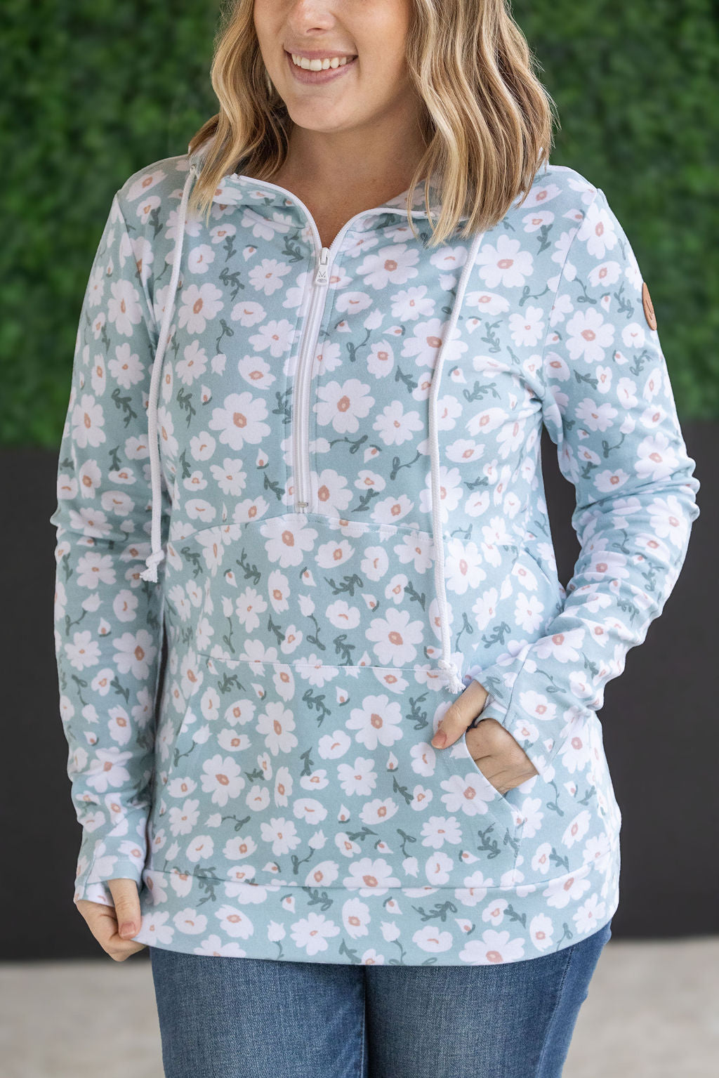 Michelle Mae HalfZip Hoodie - Green Floral