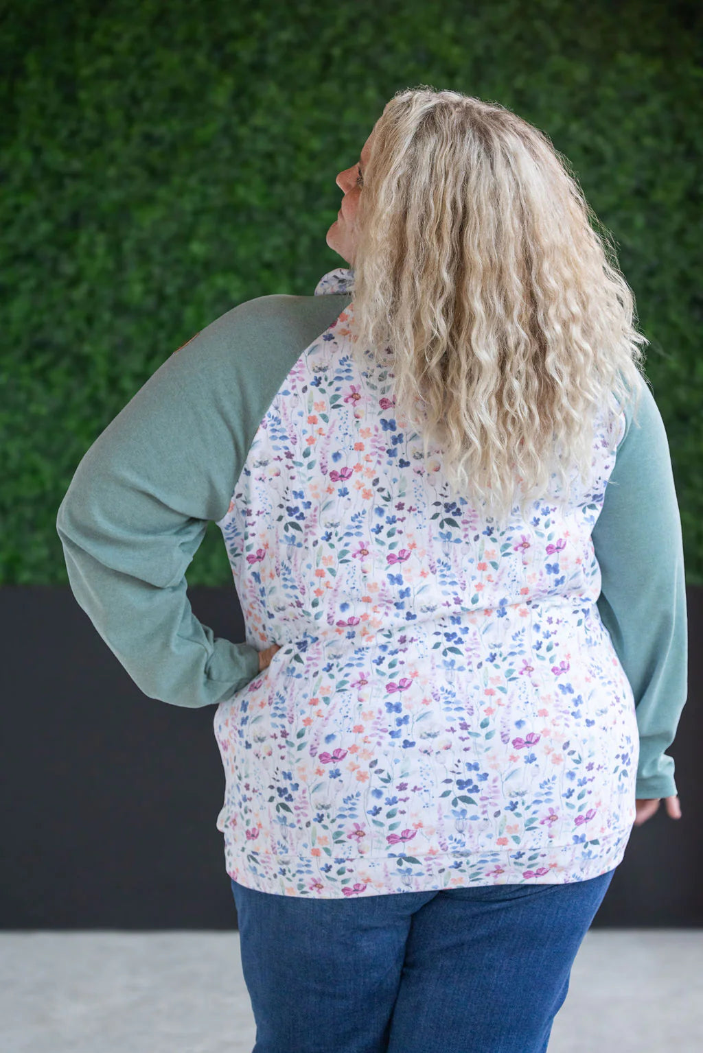 Michelle Mae Zoey ZipCowl Sweatshirt - Sage and Floral Paradise