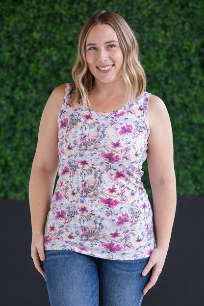 Michelle Mae Ava Tank - Pink and Periwinkle Abstract Floral