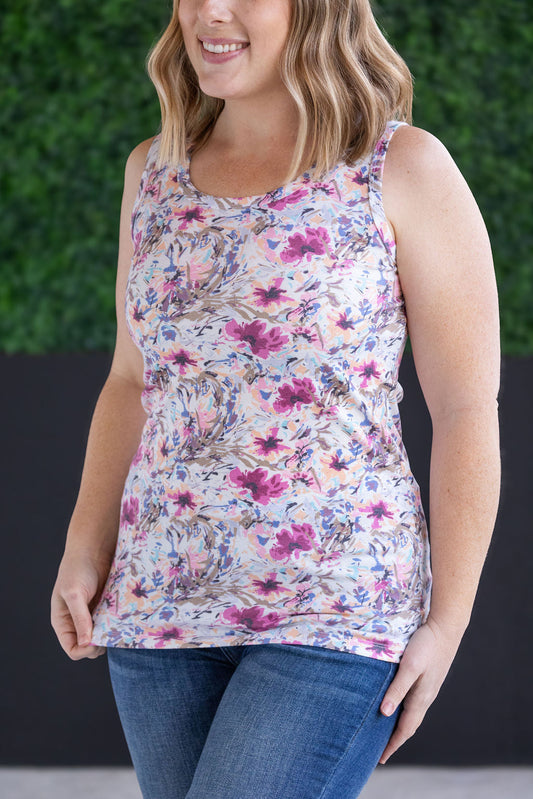 Michelle Mae Ava Tank - Pink and Periwinkle Abstract Floral