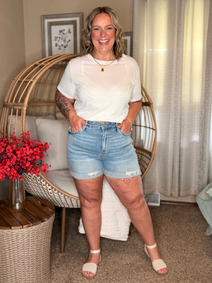 Darlene High Rise Distressed Cuffed Cutoff Shorts